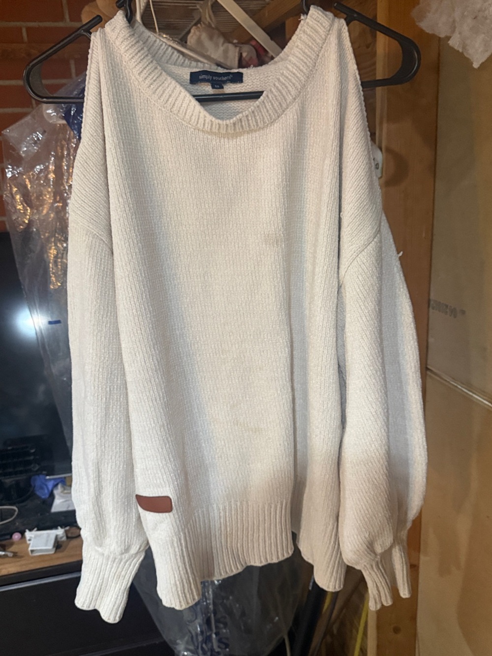 Cream Knit Women's Sweater - Oversized Crew Neck